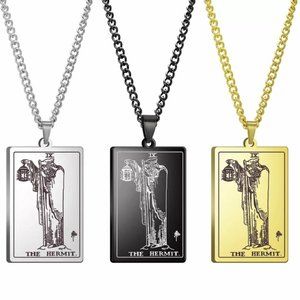The Hermit  Stainless Steel Tarot Card Necklace